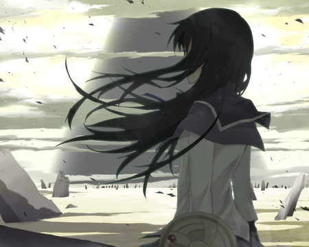 Fight till the end - akemi homura, girl, cool, mohou shoujo madoka magica, clouds, anime, shield