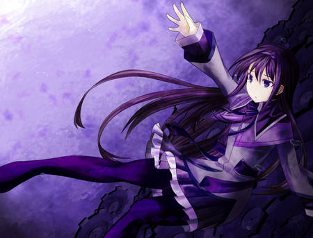 Akemi Homura - tears, anime, akemi homura, skirt, girl, scene, cool, cry, mahou shoujo madoka magica, purple, cute