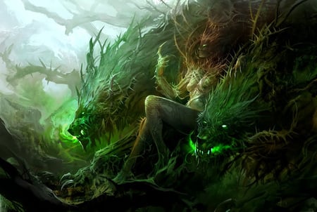 Poison Beast - game, female, beast, poison, cg, fantasy, kekai kotaki, guild wars, green, adventure, art, video game, guild wars 2