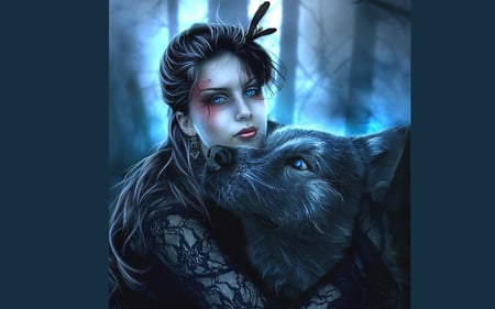 fantasy of wizard - woman, fantasy, bear, wizard