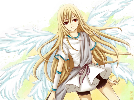 Angel anime - cute, anime, red eye, wings