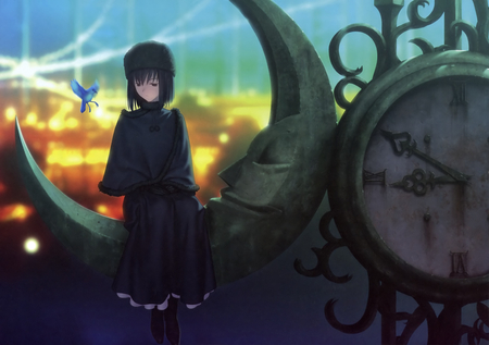 Kuonji Alice - moon, kuonji alice, anime, anime girl, mahou tsukai no yoru, black hair, original, cute girl