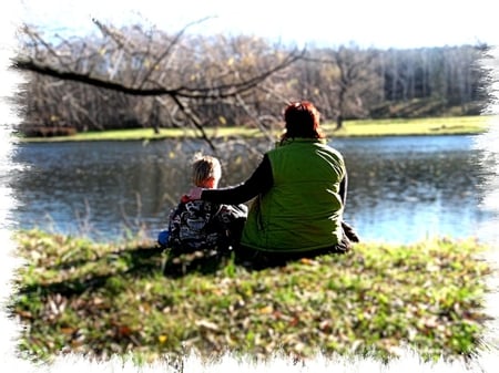 Father's love - nature, love, father, lake, people, son, family