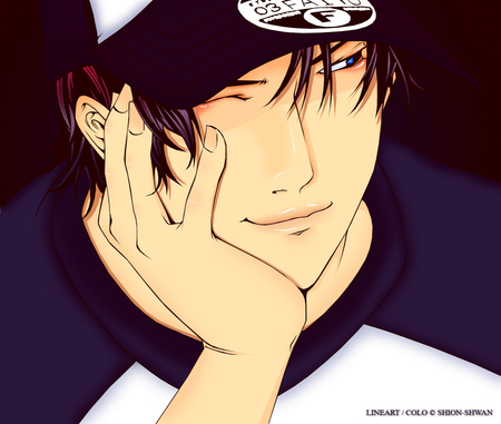 Fake smile - hat, air gear, anime, wink, takeuchi sora, cool, male, smile, black hair