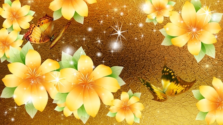 Glorious Golds - stars, yellow, summer, flowers, firefox persona, texture, gold, butterflies