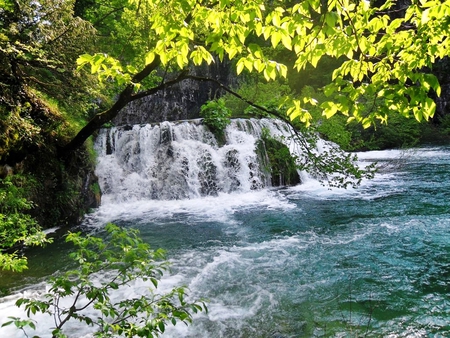 Beautiful waterfall - plitvice, croatia, stream, water, clear, spring