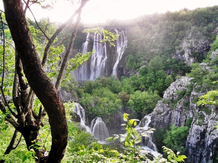 Waterfall - plitvice, places, landscape, croatia, water, waterfall, spring