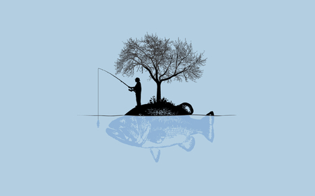 Fish Island - blue, fishing, small, weird, island, random, tree, big  fish, fish