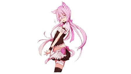 sweet catgirl - white, pin hair, dress, aniamal ears, long hair