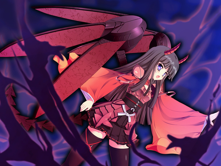 Natsumiya Yuzu - long hair, demon, horns, wings