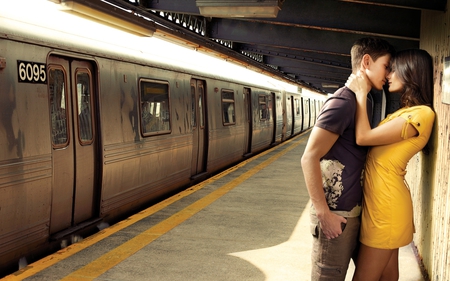 Beautiful Kiss in the subway - subway, beautiful, girl, in, kiss, the, love, man