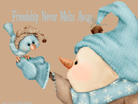 FRIENDSHIP SNOWMAN - snowman, friendship, bird, blue