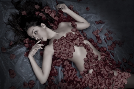 Dress of Roses - roses, model, sexy, photoshop, woman, dress