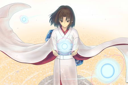 Original - black eyes, short hair, yukata, brown hair