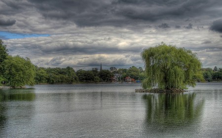 lake - nature, lake, sky, trees, clouds, storm