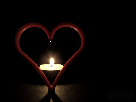 light of love - black, heart, candle, romance, love, light