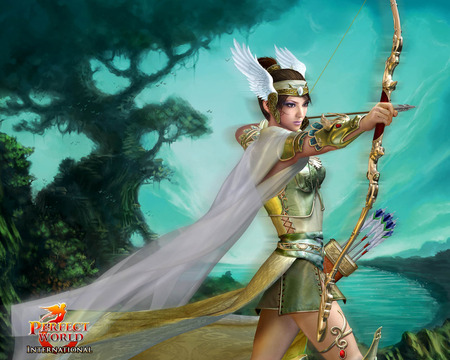 Winged Elf Archer - hot, video game, archer girl, wings, anime girl, game, beautiful girl, perfect world game, perfect world, sexy, mountain, scenic, warrior, huntress, bow, beautiful, 3d, woman, sky, winged elf archer, female, water, fantasy, perfect, rpg, archer, plant, green, anime, tree, cute, scene, arrow, hill, elf, girl, faiy, abstract, wing, weapon, fae