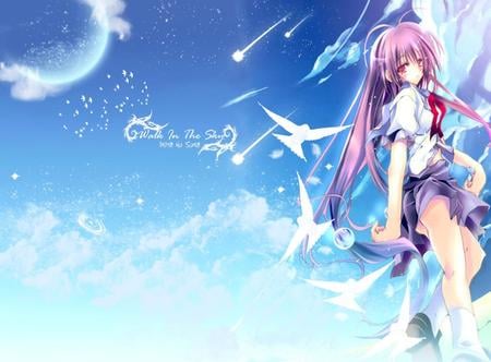 Walk in the Sky - young girl, heaven, anime, iriya no sora, angel, sky