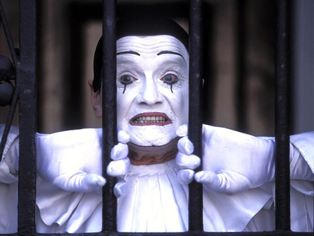 one sad clown - clown, white, sad, jail