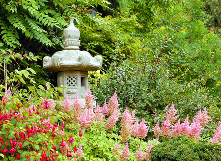 beautiful garden - red, garden, pink, flowers, green