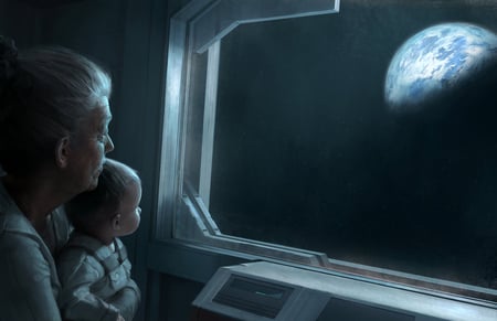 Grandma - kid, people, grandma, planet, digital art, 3d, baby, child