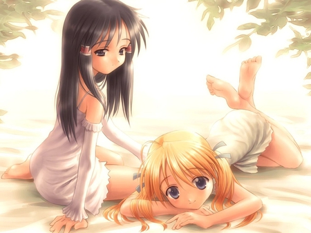 Anime girl friends - woman, girl, anime, fantasy, friend