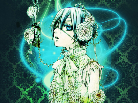 Sing For Me - melody, music, goth, song, rose, concert, white, kuroshitsuji, blue, phantomhive, anime, sing, lolita, flower, ciel