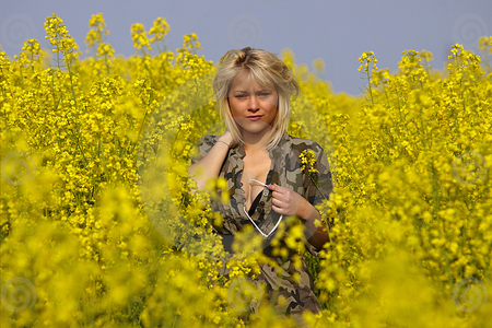 Girl in the blossom - girl, blooms, yellow, blossom