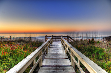 Beach-HDR - nice, beauty, horizon, sky, beach, peaceful, photography, water, sunset, calm, view, pretty, cool, hdr, bridge, sand, harmony, ocean, landscape, lovely, nature, beautiful, scenery, colors, sea