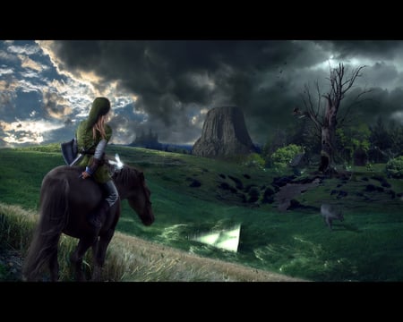 Song of Storms - black, fantasy, woman, girl, night, horse, dark