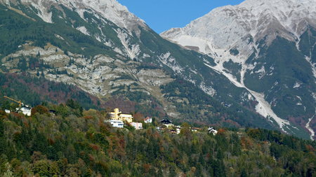 Innsbruck Mountains - forest, houses, mountains, autumn