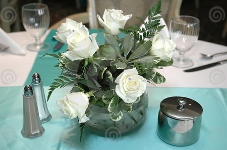 White Roses Centerpiece - roses, flowers, white, centerpiece