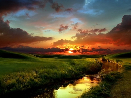 Beautiful sunset - sunset, nature, scenery, photography, grass