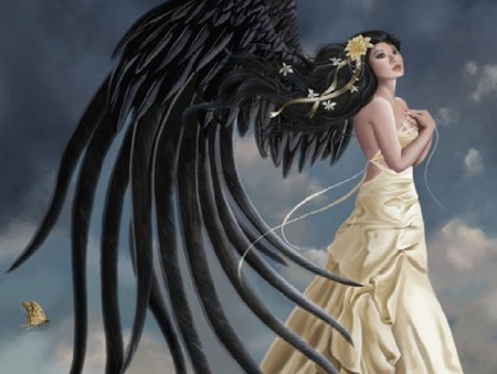 Black wing angel - angel girl, angel, black wing angel, angel with black wings