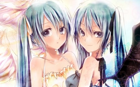 Saccubus Miku & Angel Miku - anime, 2011, girl, beauty, angel, saccubus, miku, new, wall