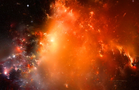 Fiery space - stars, sky, black, space, fiery, galaxy, red, orange, colors