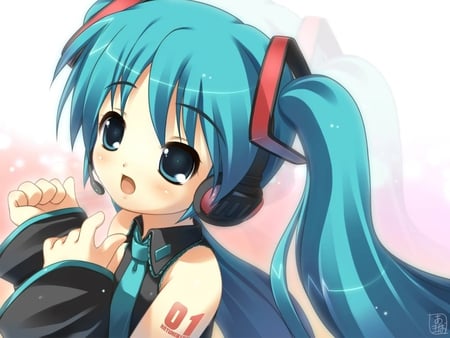 Hatsune Miku - tie, pretty, artistic, pink, uniform, headphones, grau, nice, program, beauty, virtual, cg, white, cute, aqua eyes, song, outfit, vocaloid, anime, twintail, hatsune miku, microphone, music, aqua, art, idol, anime girl, beautiful, singer, girl, blush, cool, black, miku, awesome, diva, digital, aqua hair, hatsune, vocaloids, headset