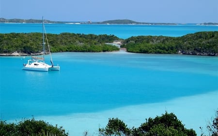 Exotic Harbor - land, ocean, water, boat