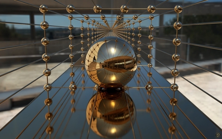 Gold Mirror Hall - reflect, gold, mirror, ball