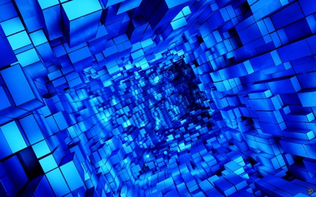 Blue Tunnel - tunnel, many, cubes, blue