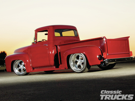 1956-Ford-F100 - classic, custom, red, truck