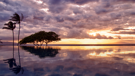 Reflections in Paradise - sunset, sea, reflection, paradise