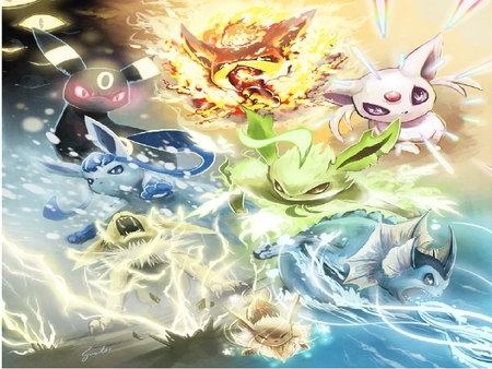 EEVEE REVOLUTION - ice, mystic, water, fire, life, dark, plant, eevee, lightning