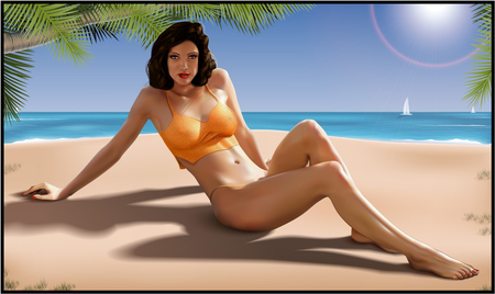 Sunbathing - beach, girl, hd, vector, sun