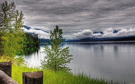 Landscape-HDR - pretty, coast, landscape, grass, spring, reflection, view, hdr, lake, nice, sky, clouds, trees, water, beautiful, photography, beauty, colors, lovely, cool, river, nature, mountains