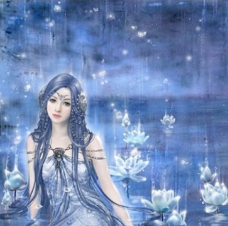 Blue flower goddess - flowers, blue flower, blue flower girl, flower goddess