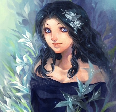 Blue flower garden - blue flower girl, blue flowers, girl, blue flower garden