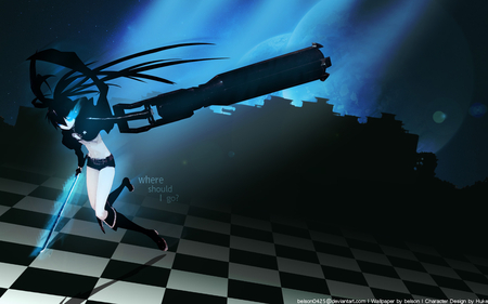 Black Rock Shooter - black rock shooter, black star shooter, anime, katana, black hair, sword, vocaloids, anime warrior