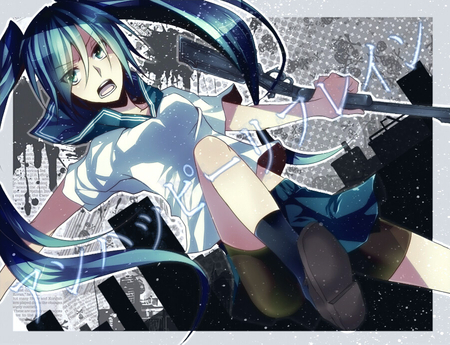 miku hatsune - blue hair, blue eyes, weapon, long hair54, uniform