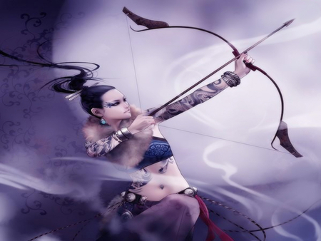 Warrior of Arrow Bow - tattoo, warrior, fog, hot, arrow bow, chinese, chinese girl, cool, warrior of arrow bow, jx online, smoke, sexy, zhang xiaobai